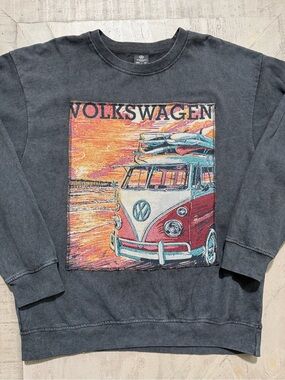 Volkswagen Crewneck Sweatshirt Tapestry Medium Black Red Van Sunset Size L VGUC
